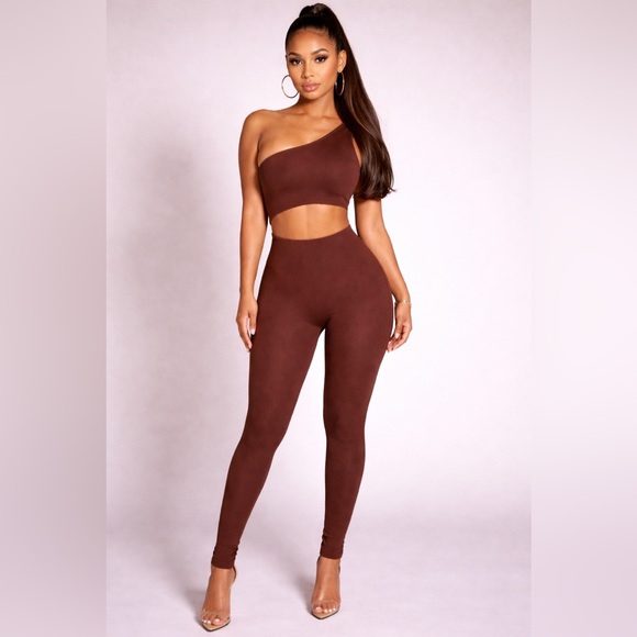 naked wardrobe Pants - NWT Naked Wardrobe One Shoulder Ribbed Jumpsuit - Chocolate